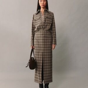 Mango Checkered Brown Midi Skirt